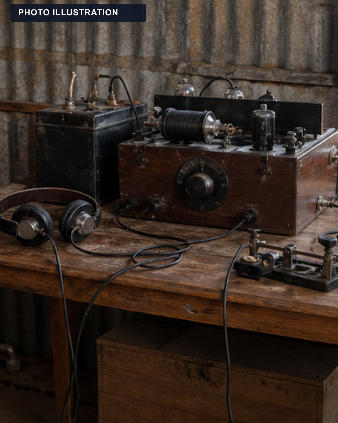 PHOTO ILLUSTRATION: Period-style radio equipment on a remote Australian station table.
