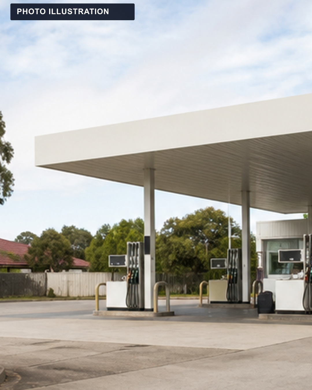 PHOTO ILLUSTRATION: A generic Australian-style fuel station with a blank price board.