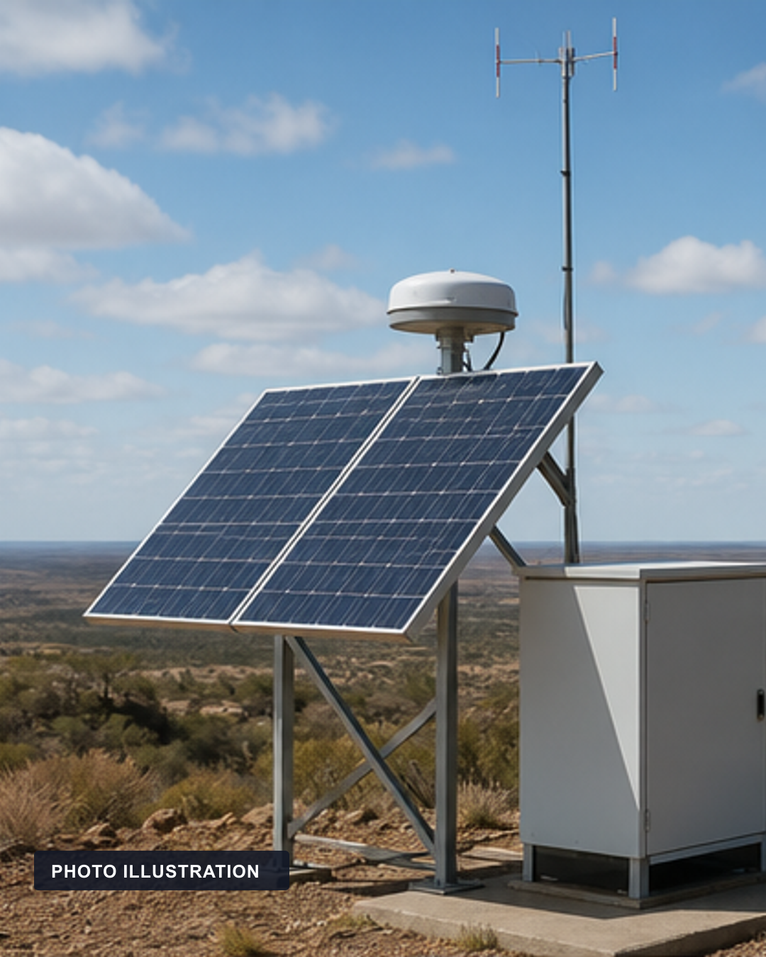 PHOTO ILLUSTRATION: A generic solar-powered seismic monitoring station in a dry Australian landscape.